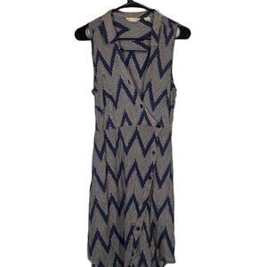 Tylho Navy Blue Abstract Print Button Front Dress with Belt Women Size Small